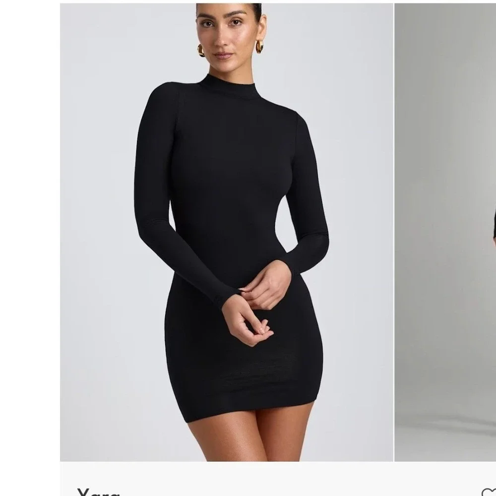 Amira Modal Turtleneck Mini Dress in Black | Oh Polly M